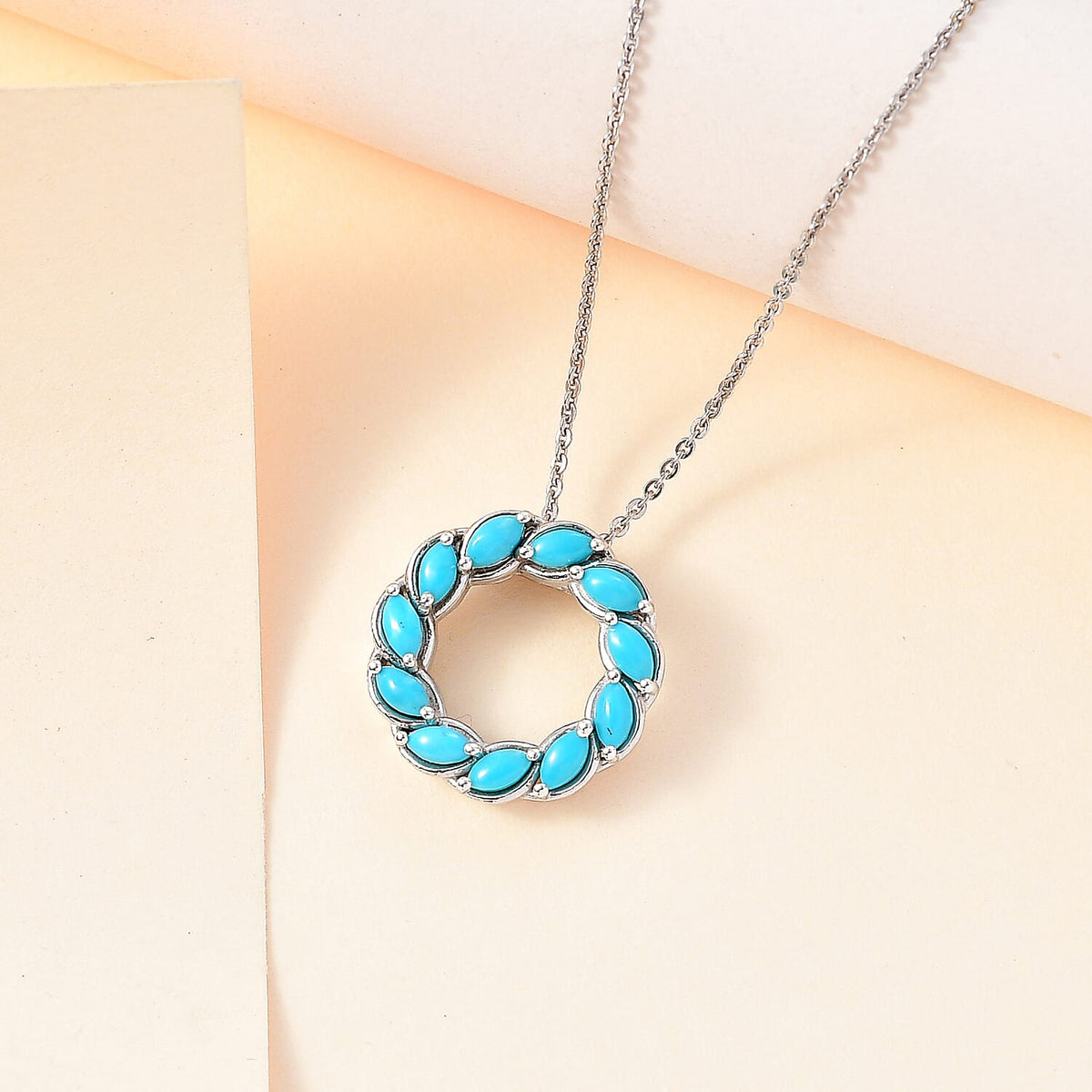 Arizona Sleeping Beauty Turquoise Pendant with Chain (Size 20) in Platinum Overlay Sterling Silver, Silver Wt. 5.30 Gms 4266024 3