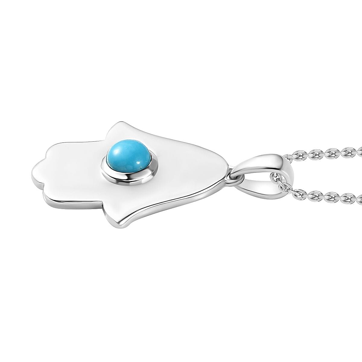 Arizona Sleeping Beauty Turquoise Hamsa Pendant with Chain (Size 20) in Rhodium Overlay Sterling Silver 4280467 3