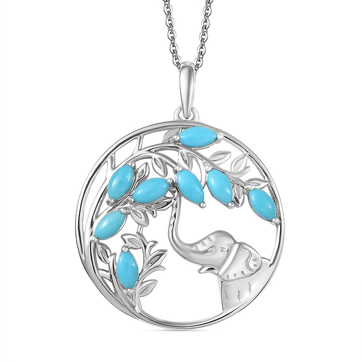 Sleeping Beauty Turquoise Pendant with Chain (Size 20) in Rhodium Overlay Sterling Silver 4356509 0
