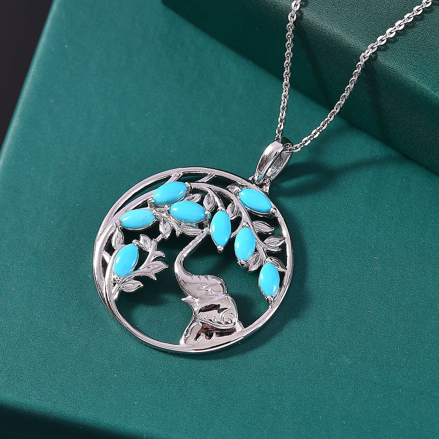 Sleeping Beauty Turquoise Pendant with Chain (Size 20) in Rhodium Overlay Sterling Silver 4356509 2