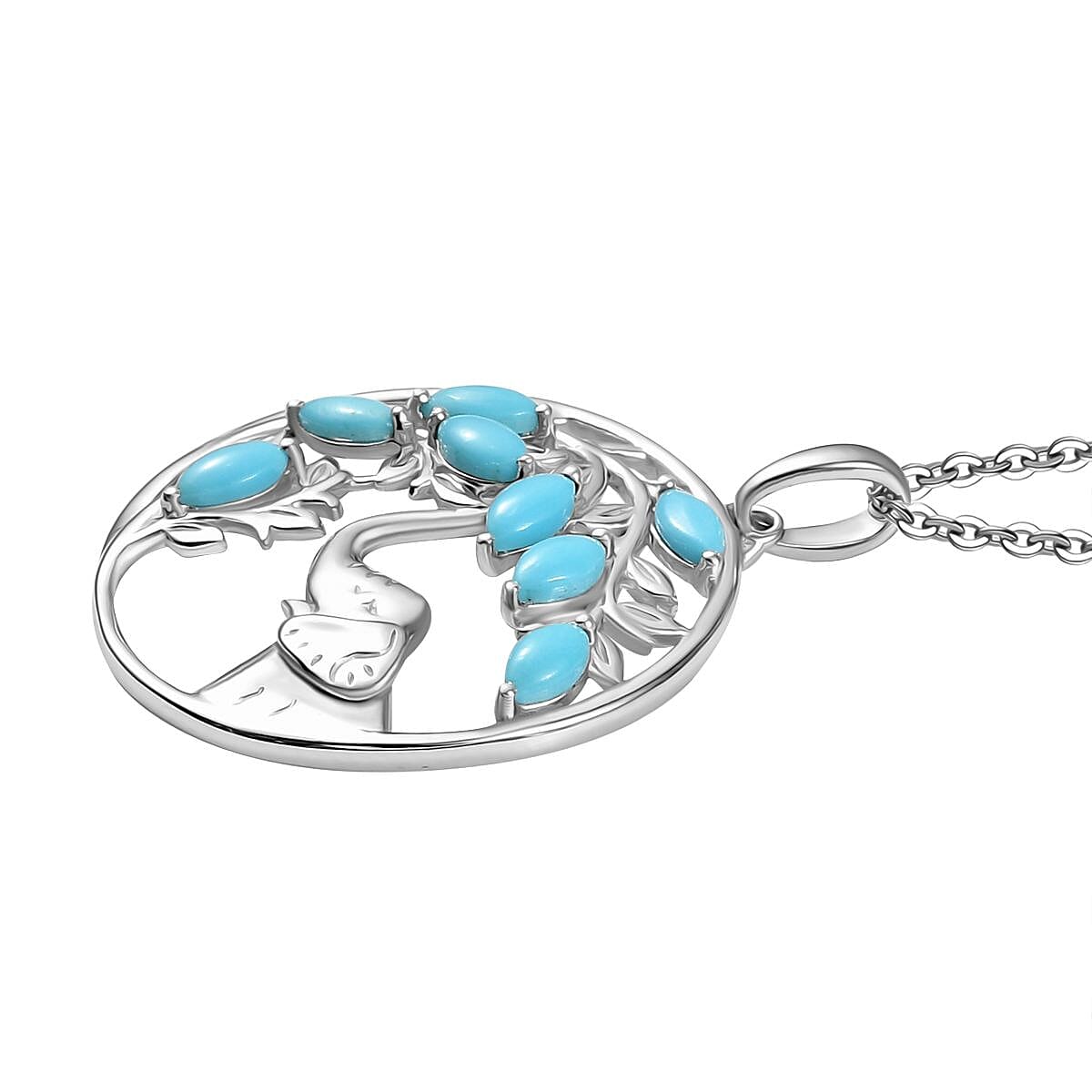 Sleeping Beauty Turquoise Pendant with Chain (Size 20) in Rhodium Overlay Sterling Silver 4356509 4