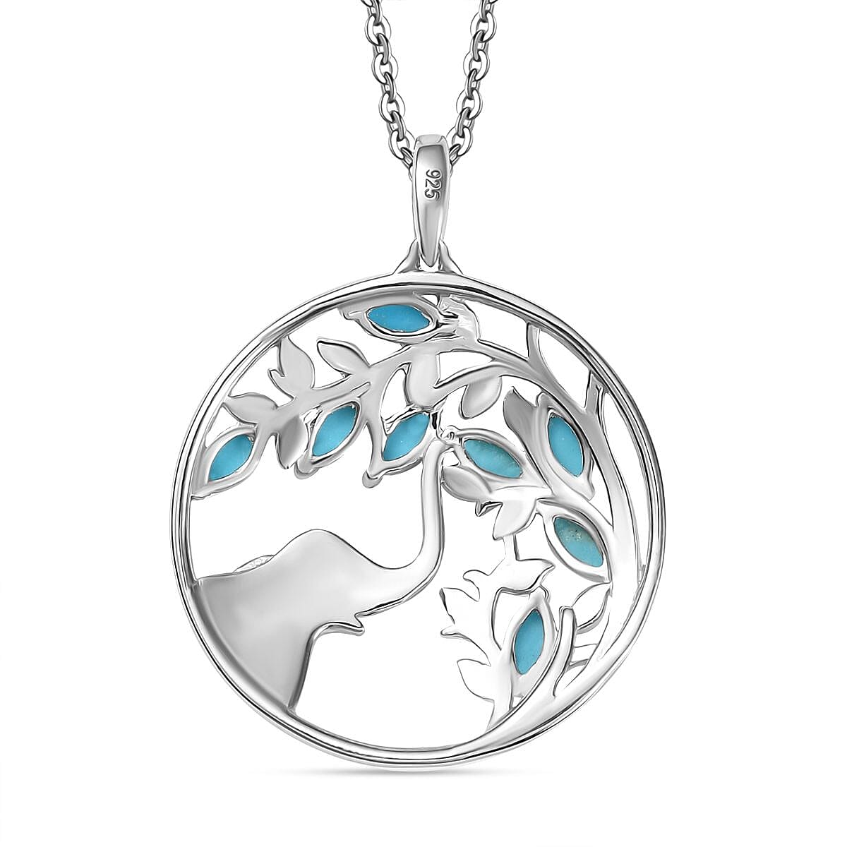 Sleeping Beauty Turquoise Pendant with Chain (Size 20) in Rhodium Overlay Sterling Silver 4356509 5