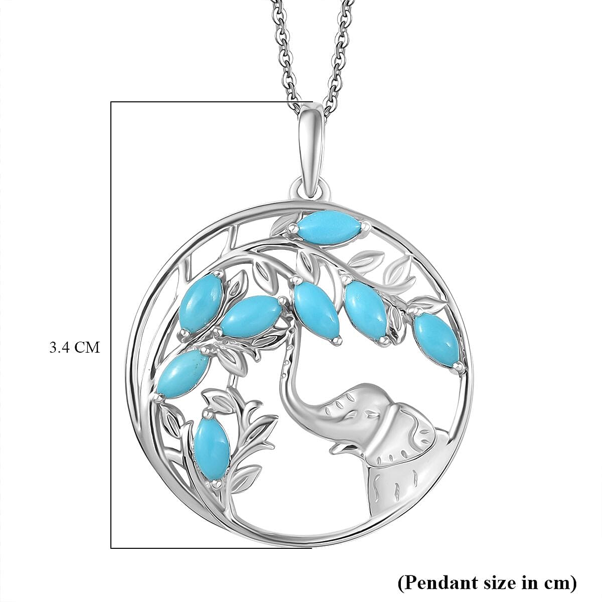 Sleeping Beauty Turquoise Pendant with Chain (Size 20) in Rhodium Overlay Sterling Silver 4356509 6