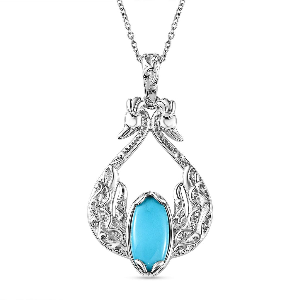 Sleeping Beauty Turquoise Pendant with Chain (Size 20) in Rhodium Overlay Sterling Silver 3.40 Ct, Silver Wt. 7.54 Gms.