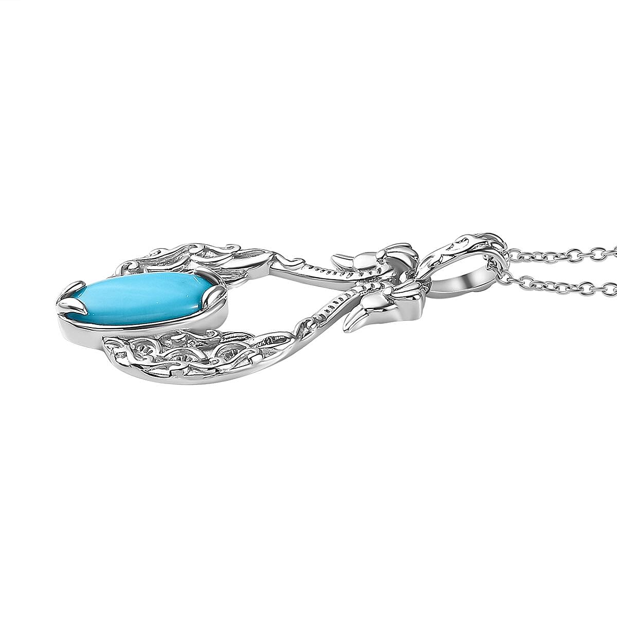 Sleeping Beauty Turquoise Peacock Pendant with Chain (Size 20) in Rhodium Overlay Sterling Silver  Wt. 7.9 Gms  3.406  Ct. 4283130 4