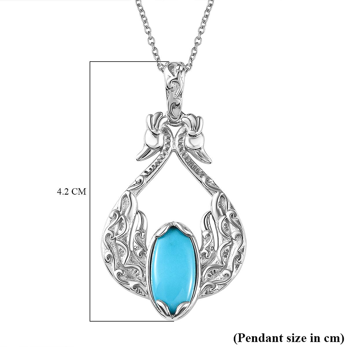 Sleeping Beauty Turquoise Peacock Pendant with Chain (Size 20) in Rhodium Overlay Sterling Silver  Wt. 7.9 Gms  3.406  Ct. 4283130 7