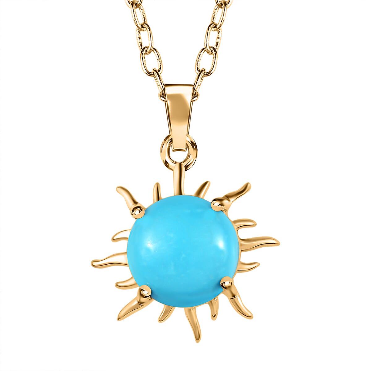 Sleeping Beauty Turquoise Pendant with Paper Clip Chain (Size 20) in 18K Vermeil Yellow Gold Plated Sterling Silver 4165645 0