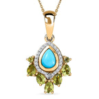 Arizona Sleeping Beauty Turquoise, Hebei Peridot, & Natural Zircon Pendant with Chain (Size 20) in 18K Yellow Gold Vermeil Plated Sterling Silver 1.84 Ct.