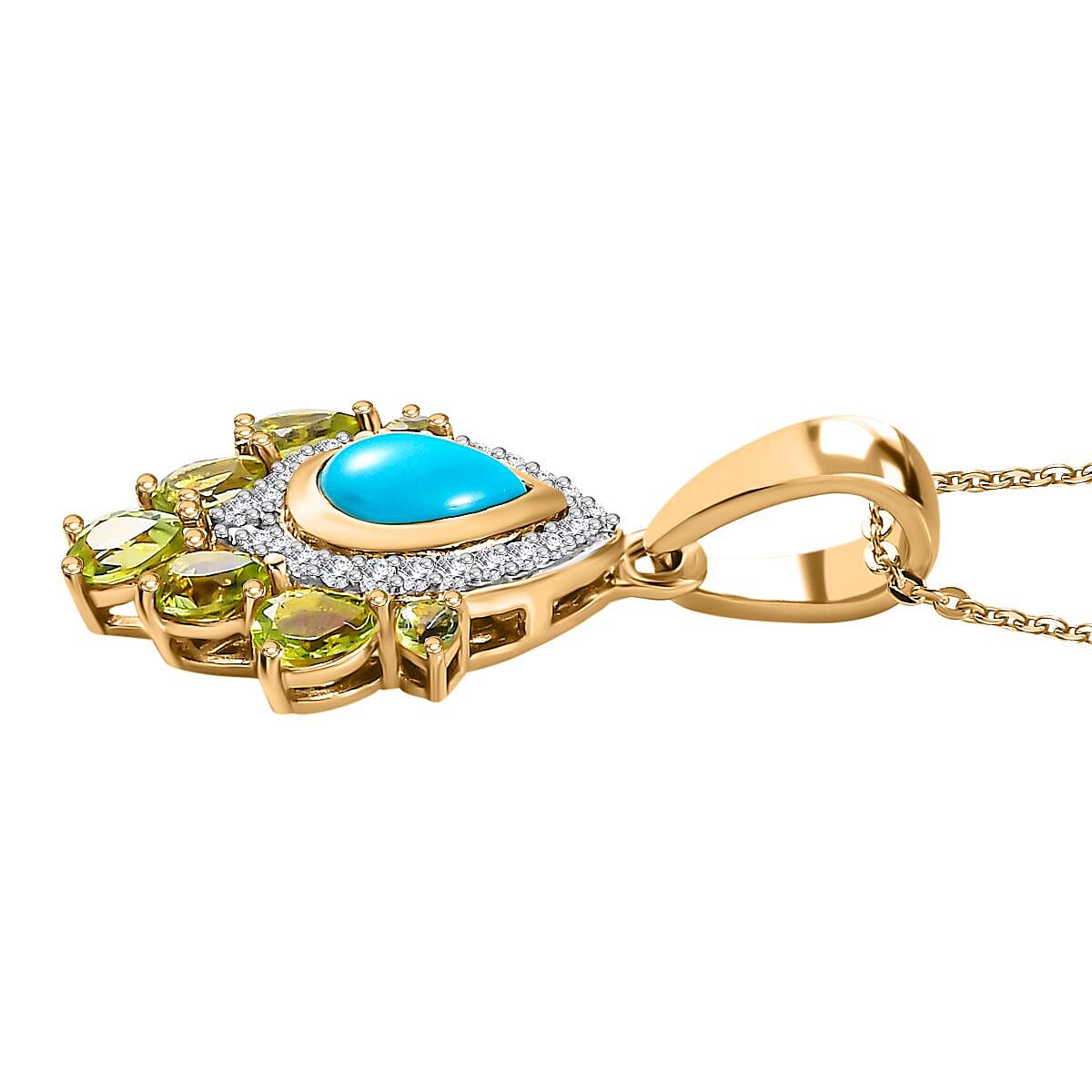 Arizona Sleeping Beauty Turquoise, Hebei Peridot, &amp; Natural Zircon Pendant with Chain (Size 20) in 18K Yellow Gold Vermeil Plated Sterling Silver 1.84 Ct. 4231238 3