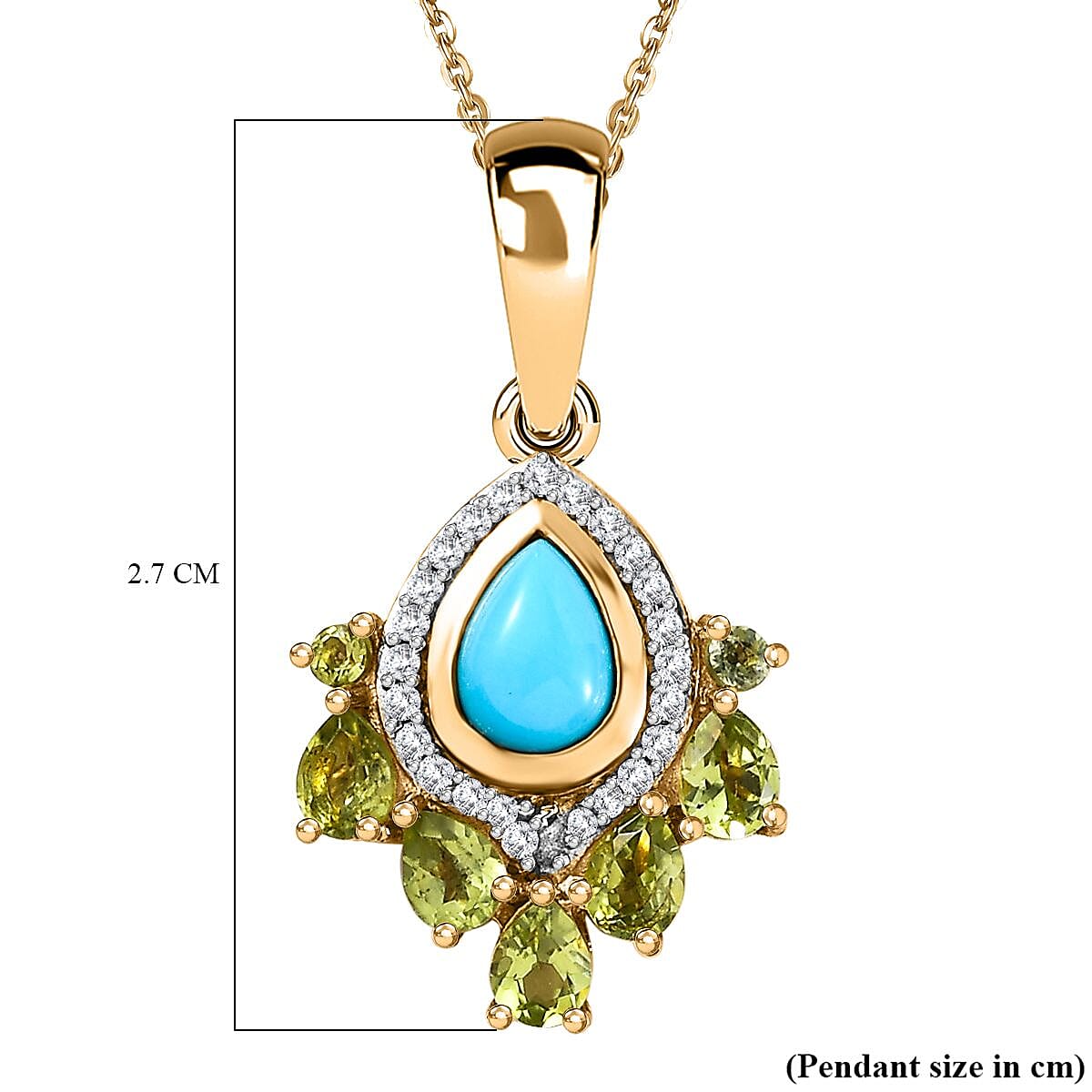 Arizona Sleeping Beauty Turquoise, Hebei Peridot, &amp; Natural Zircon Pendant with Chain (Size 20) in 18K Yellow Gold Vermeil Plated Sterling Silver 1.84 Ct. 4231238 5