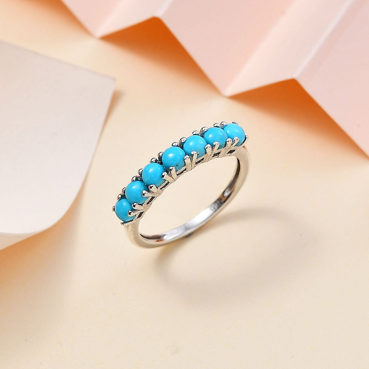 Arizona Sleeping Beauty Turquoise 7 Stone Ring in Platinum Overlay Sterling Silver 1.20 Ct 7795835 2