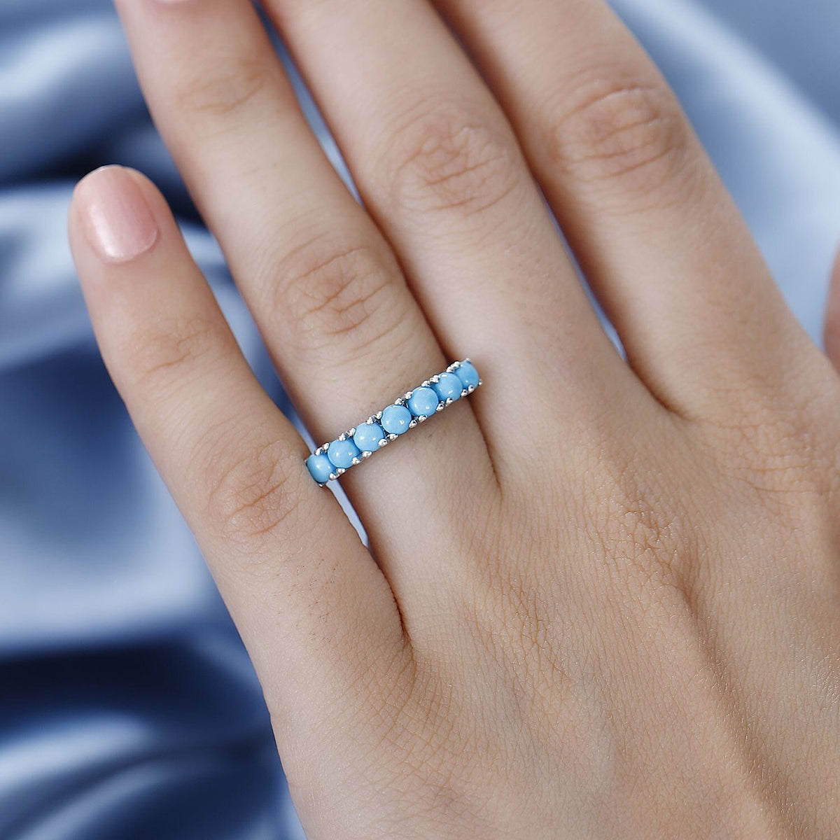 Arizona Sleeping Beauty Turquoise 7 Stone Ring in Platinum Overlay Sterling Silver 1.20 Ct 7795835 3