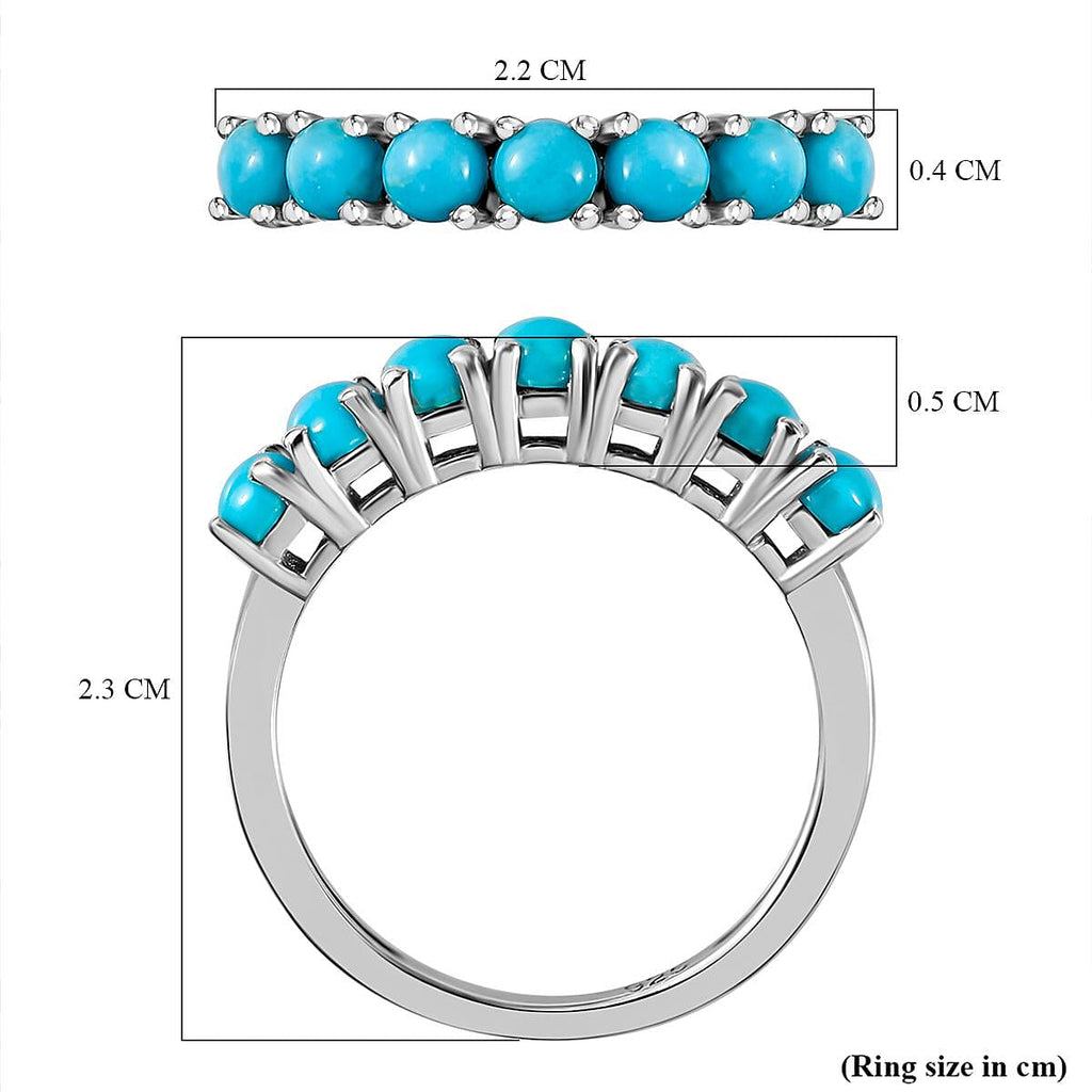 Arizona Sleeping Beauty Turquoise 7 Stone Ring in Platinum Overlay Sterling Silver 1.20 Ct