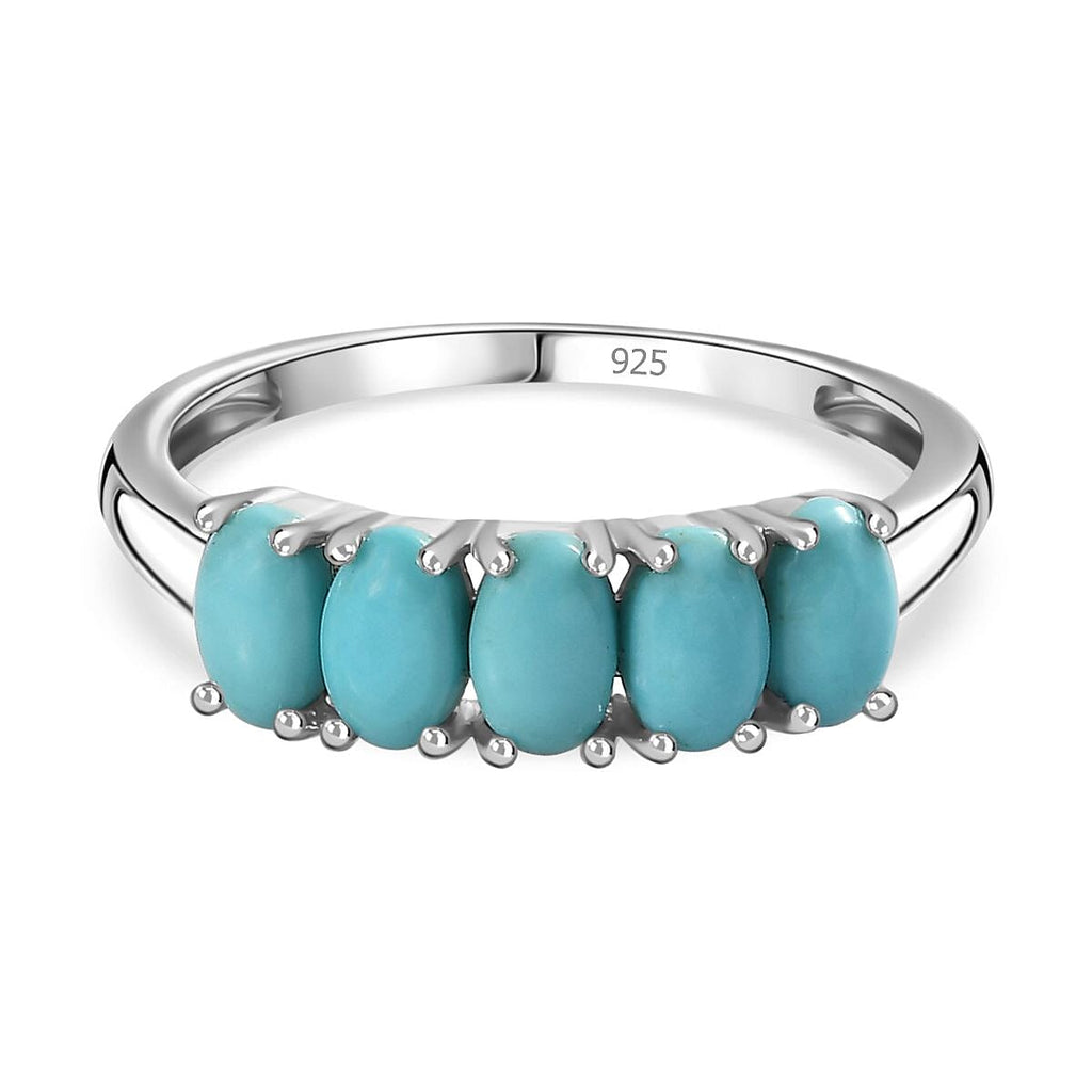 Arizona Sleeping Beauty Turquoise 5 Stone Ring in Platinum Overlay Sterling Silver 1.20 Ct