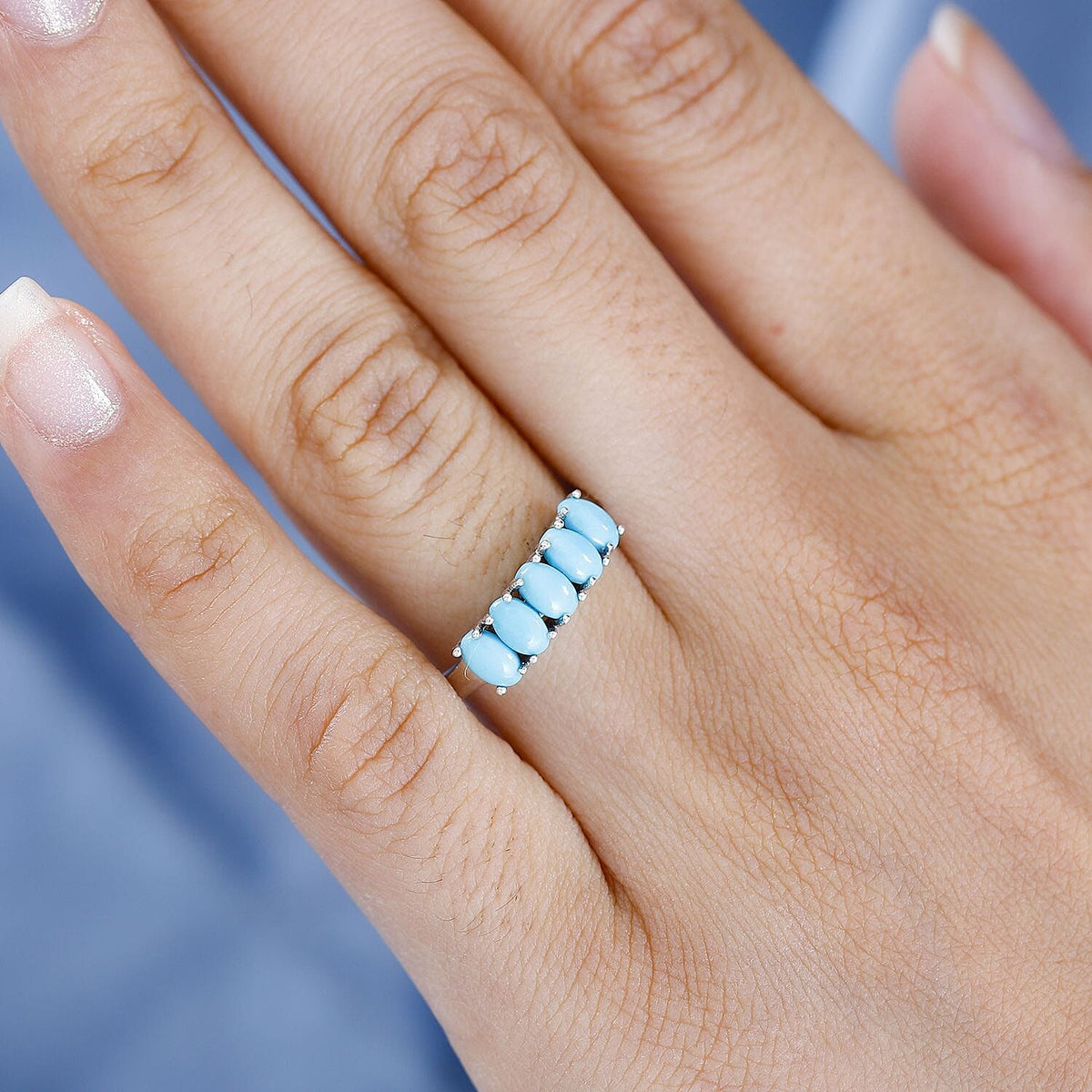 Arizona Sleeping Beauty Turquoise 5 Stone Ring in Platinum Overlay Sterling Silver 1.20 Ct 7768665 2