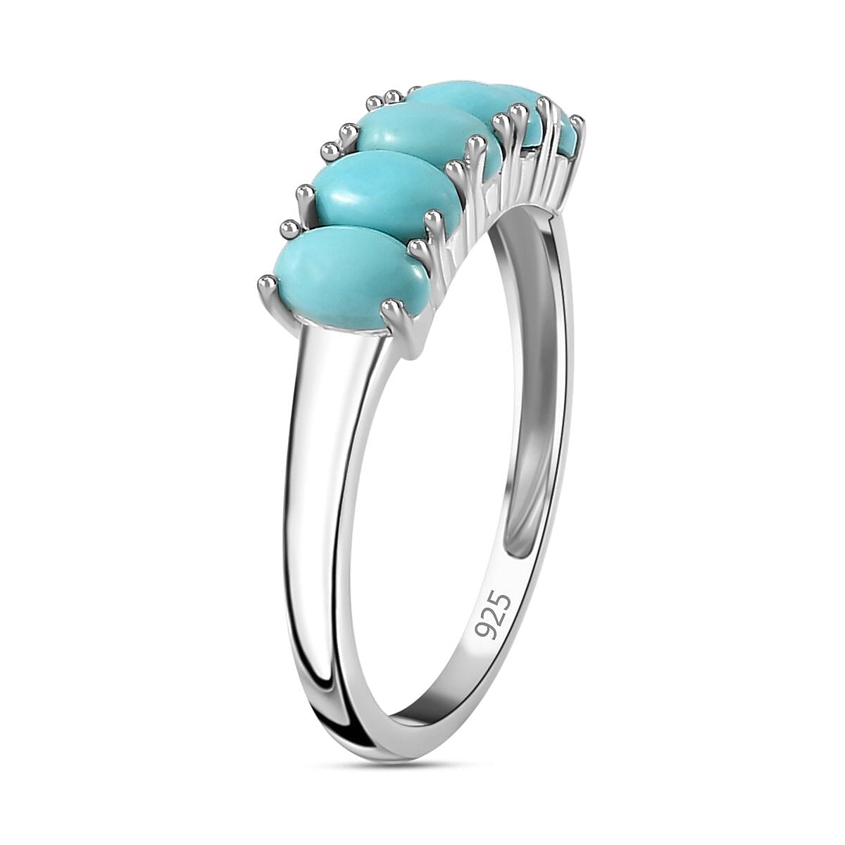 Arizona Sleeping Beauty Turquoise 5 Stone Ring in Platinum Overlay Sterling Silver 1.20 Ct 7768665 3