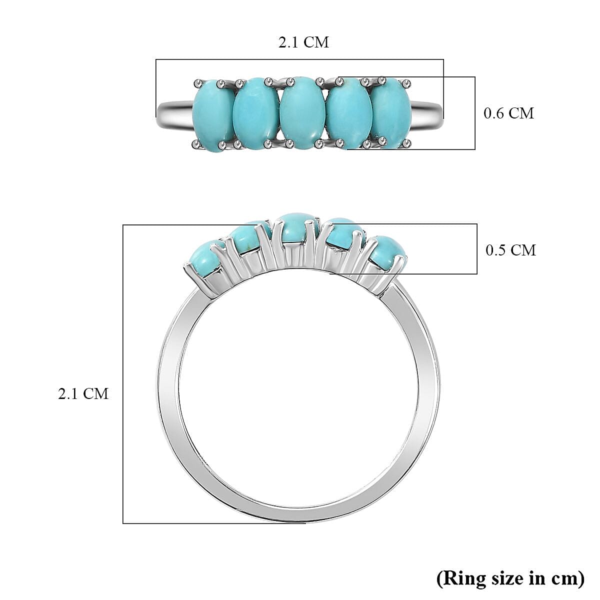 Arizona Sleeping Beauty Turquoise 5 Stone Ring in Platinum Overlay Sterling Silver 1.20 Ct 7768665 5