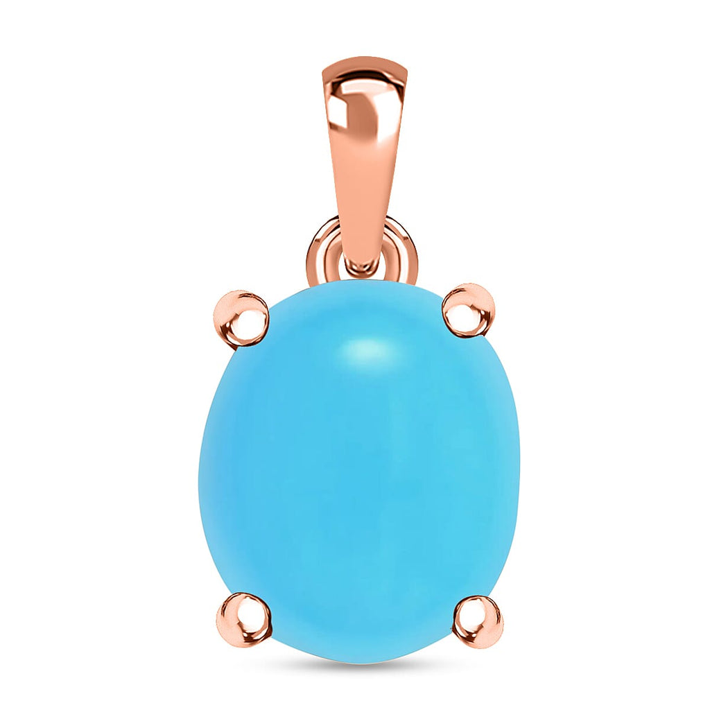 Sleeping Beauty Turquoise  Solitaire Pendant in Vermeil RG Sterling Silver 4.50 ct  4.500  Ct.