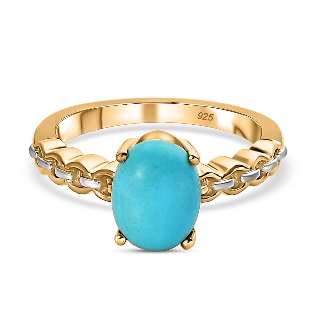 Arizona Sleeping Beauty Turquoise Solitaire Ring in 18K Yellow Gold Vermeil Plated Sterling Silver 1.38 Ct.