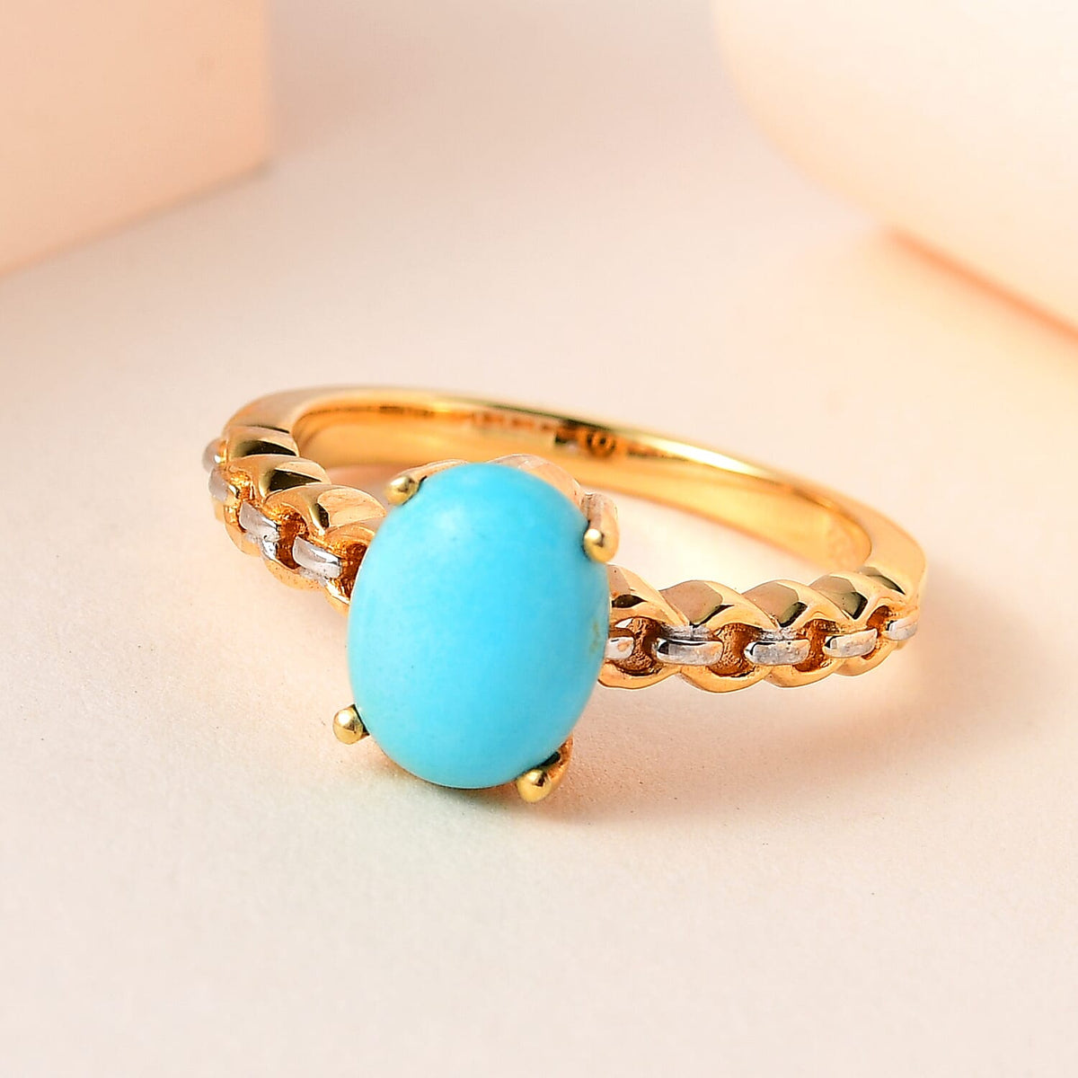 Arizona Sleeping Beauty Turquoise Solitaire Ring in 18K Yellow Gold Vermeil Sterling Silver 1.38 Ct. 7513855 1