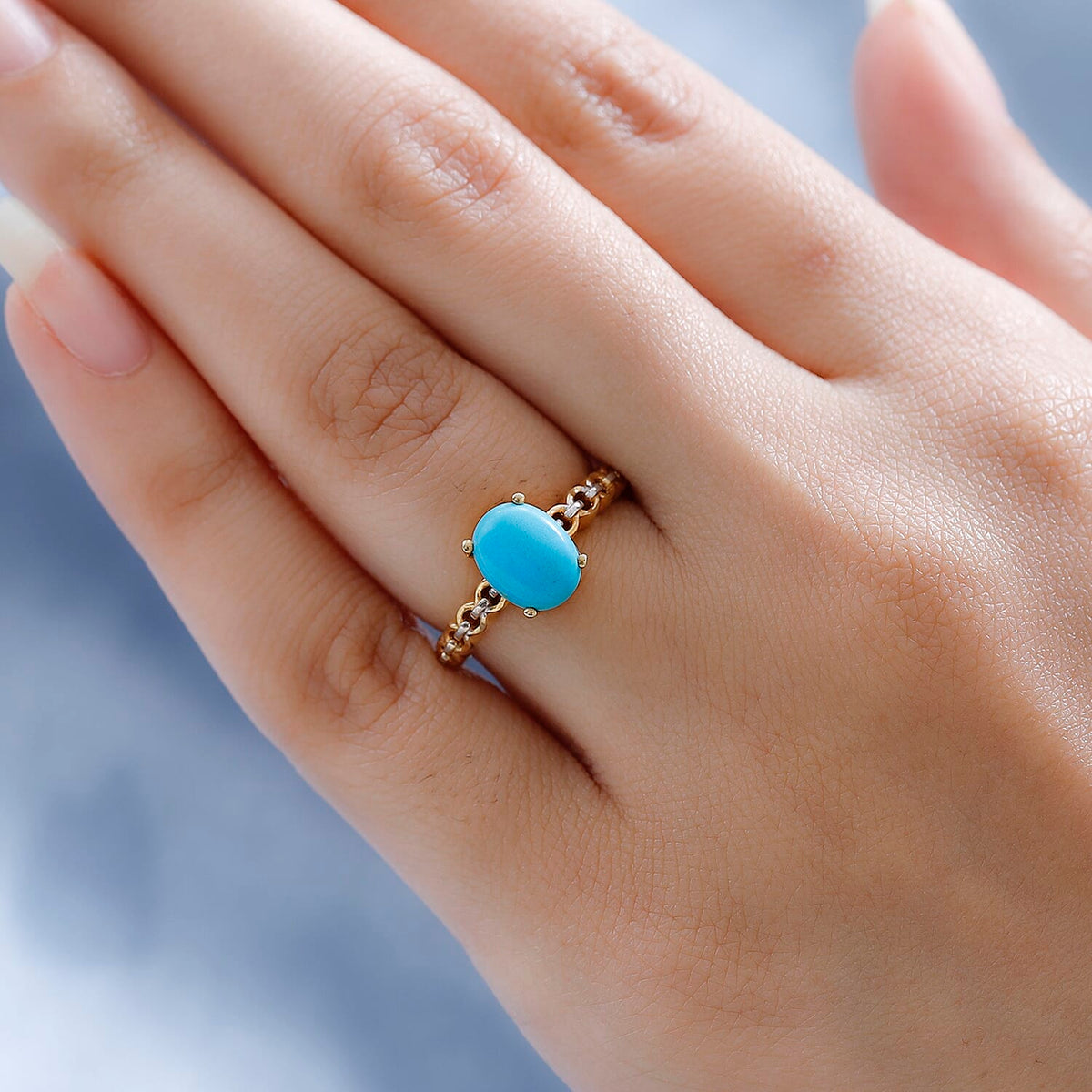 Arizona Sleeping Beauty Turquoise Solitaire Ring in 18K Yellow Gold Vermeil Sterling Silver 1.38 Ct. 7513855 2