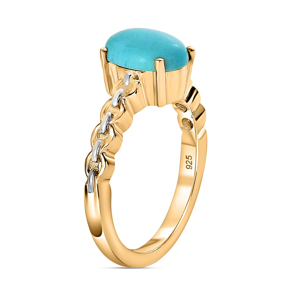 Arizona Sleeping Beauty Turquoise Solitaire Ring in 18K Yellow Gold Vermeil Plated Sterling Silver 1.38 Ct.