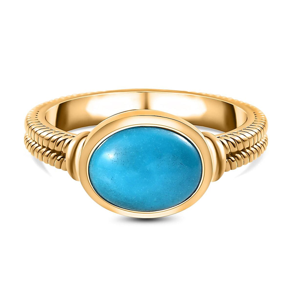 Arizona Sleeping Beauty Turquoise Solitaire Ring in 18K Yellow Gold Vermeil Plated Sterling Silver 1.72 Ct.