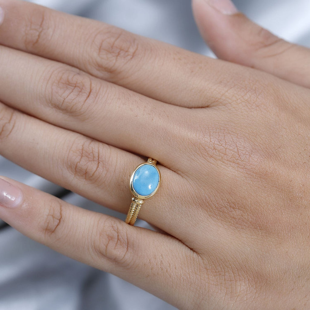 Arizona Sleeping Beauty Turquoise Solitaire Ring in 18K Yellow Gold Vermeil Plated Sterling Silver 1.72 Ct.