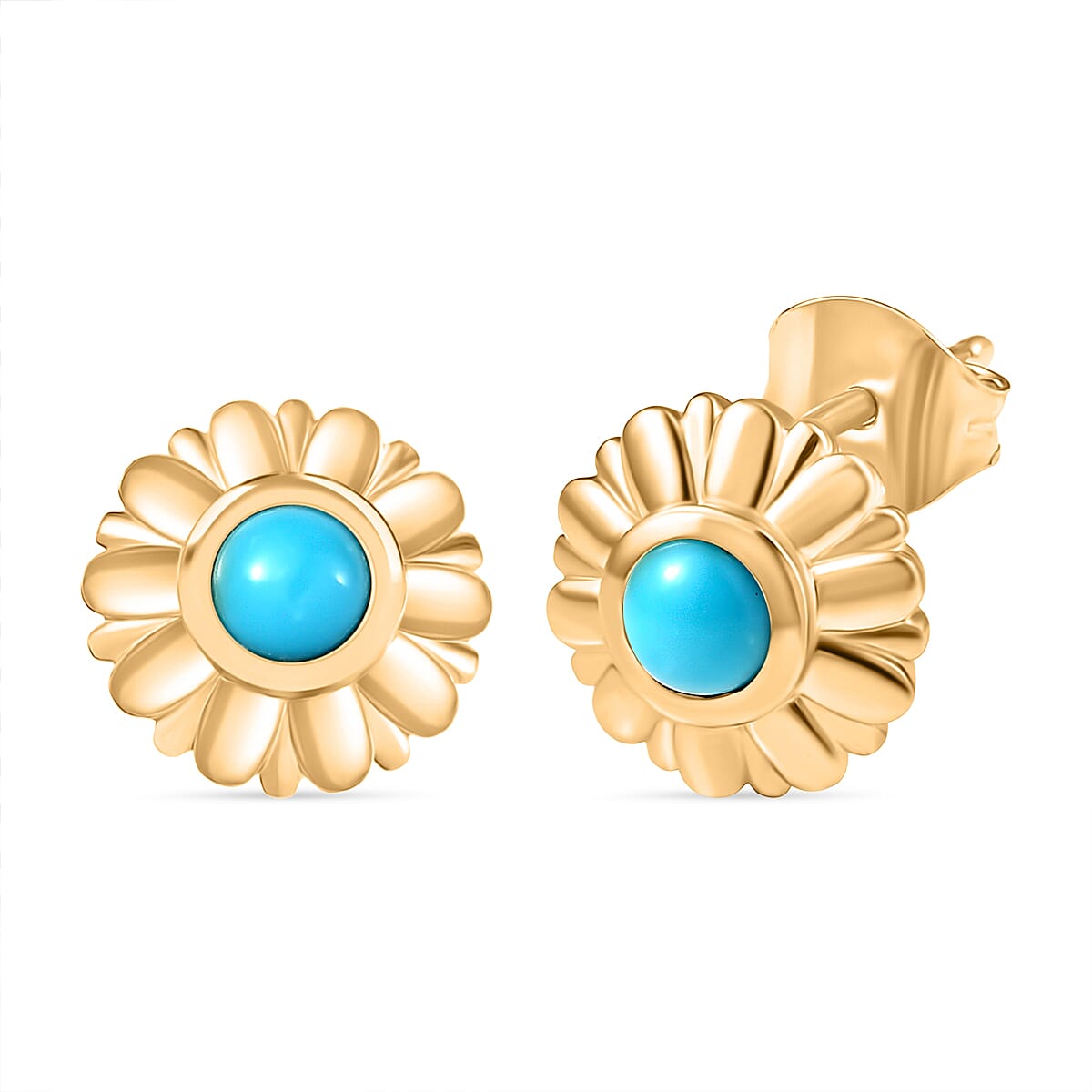 Sleeping Beauty Turquoise Solitaire Stud Push Post Earring in Yellow Gold Plating Sterling Silver 8185100 0