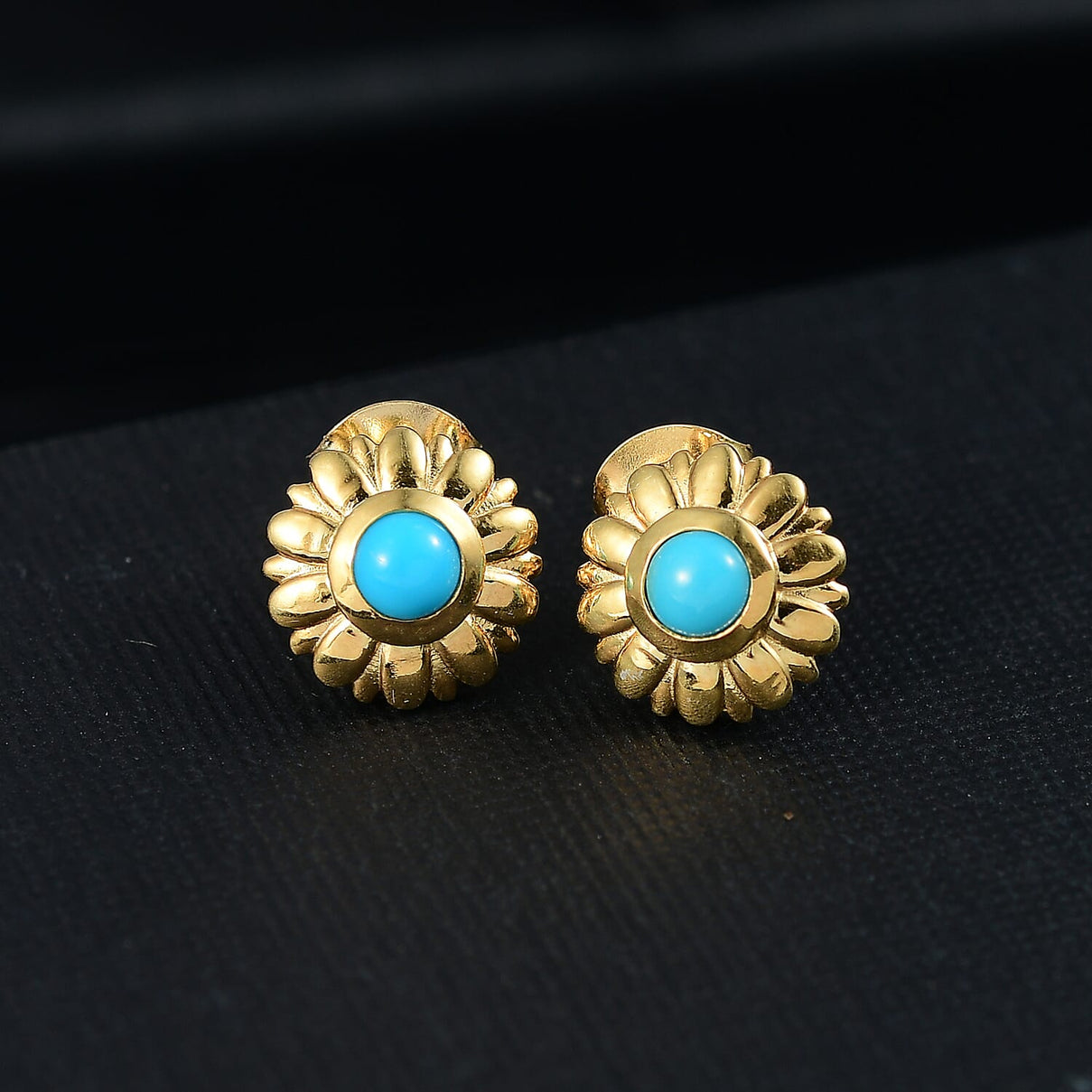 Sleeping Beauty Turquoise Solitaire Stud Push Post Earring in Yellow Gold Plating Sterling Silver 8185100 2