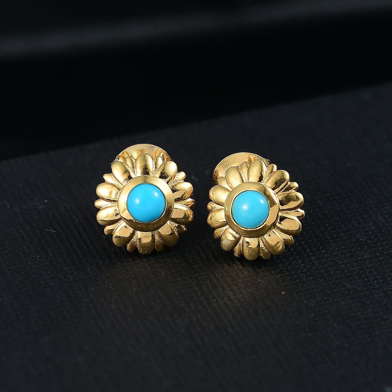 Sleeping Beauty Turquoise Solitaire Stud Push Post Earring in Yellow Gold Plating Sterling Silver 8185100 2