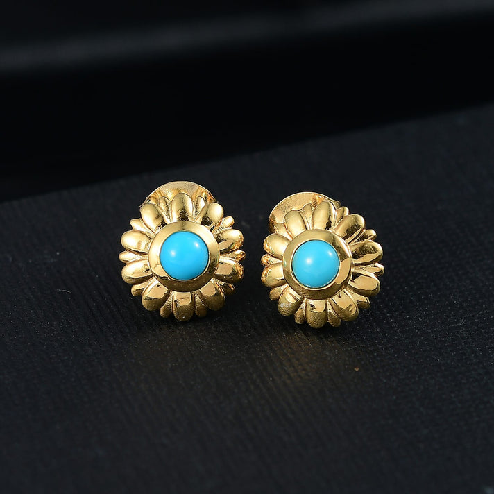 Sleeping Beauty Turquoise Solitaire Stud Push Post Earring in Yellow Gold Plating Sterling Silver 8185100 2