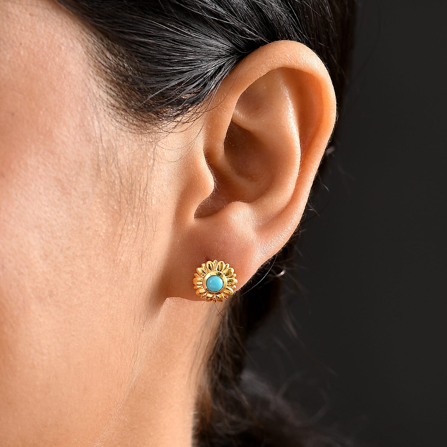 Sleeping Beauty Turquoise Solitaire Stud Push Post Earring in Yellow Gold Plating Sterling Silver 8185100 3