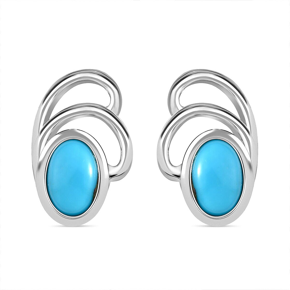 Tucson Special- Arizona Sleeping Beauty Turquoise Ribbon Earrings (with Push Back) in Platinum Overlay Sterling Silver 7337135 0