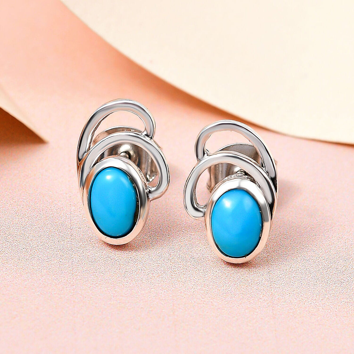 Tucson Special- Arizona Sleeping Beauty Turquoise Ribbon Earrings (with Push Back) in Platinum Overlay Sterling Silver 7337135 1