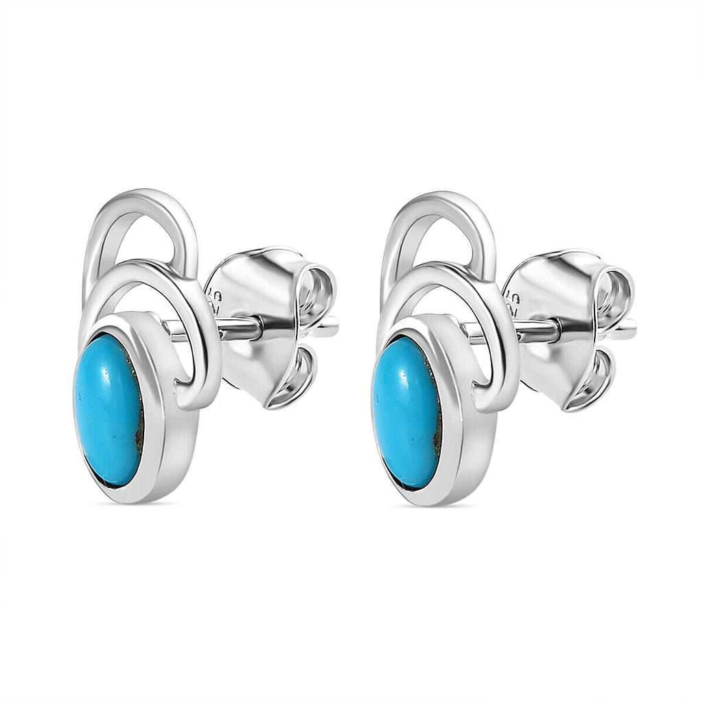 Tucson Special- Arizona Sleeping Beauty Turquoise Ribbon Earrings (with Push Back) in Platinum Overlay Sterling Silver