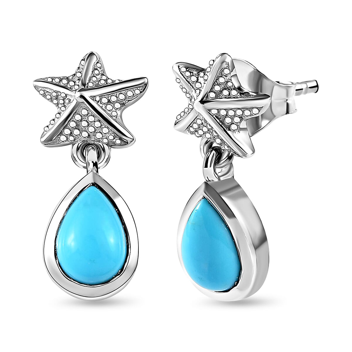 Arizona Sleeping Beauty Turquoise Earrings (with Push Back) in Platinum Overlay Sterling Silver 1.28 Ct. 7522982 6
