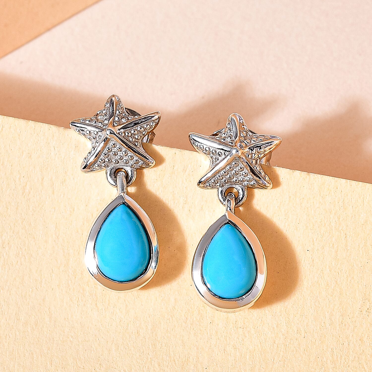 Arizona Sleeping Beauty Turquoise Earrings (with Push Back) in Platinum Overlay Sterling Silver 1.28 Ct. 7522982 7