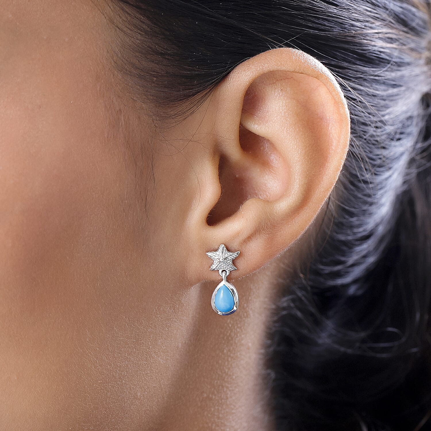 Arizona Sleeping Beauty Turquoise Earrings (with Push Back) in Platinum Overlay Sterling Silver 1.28 Ct. 7522982 8