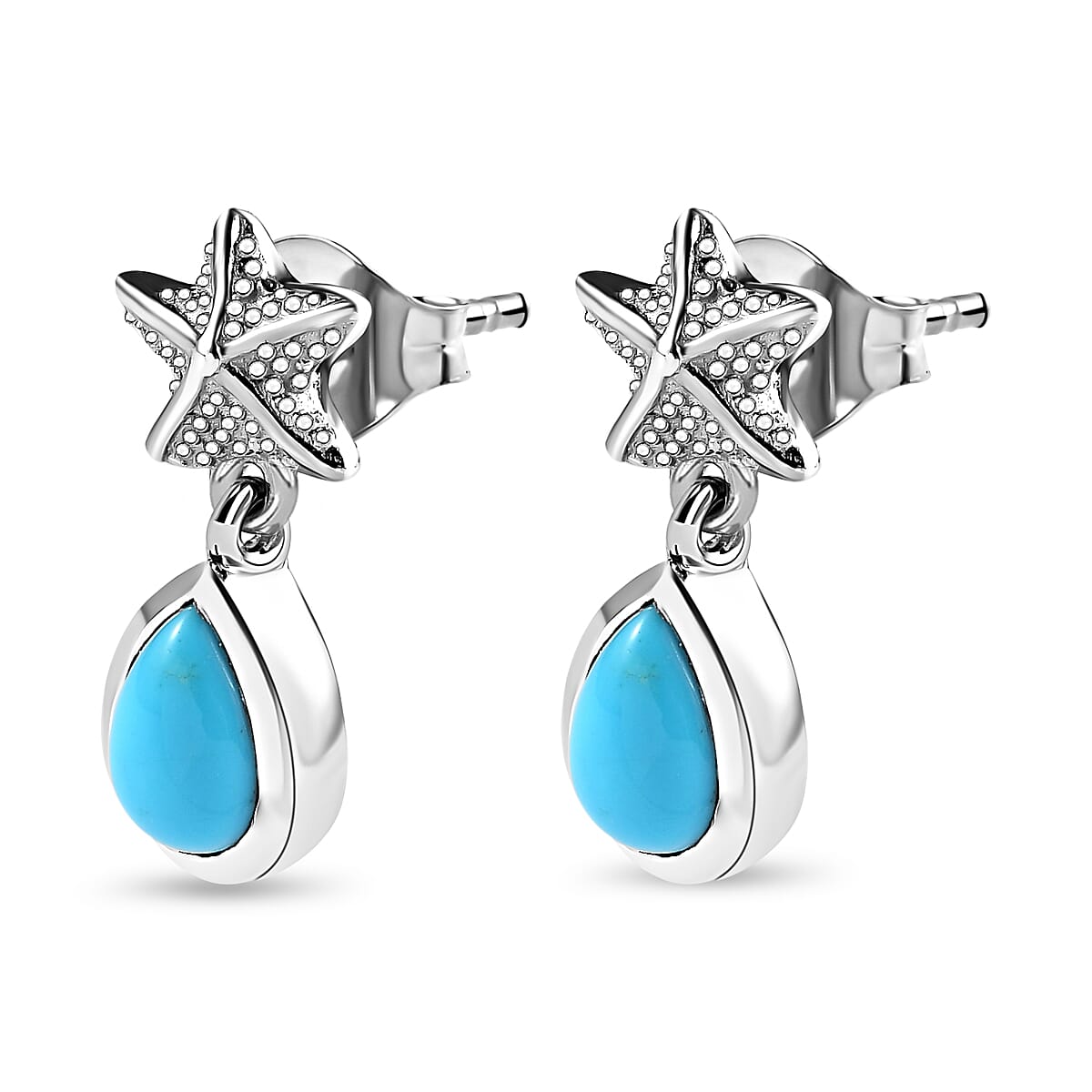 Arizona Sleeping Beauty Turquoise Earrings (with Push Back) in Platinum Overlay Sterling Silver 1.28 Ct. 7522982 9