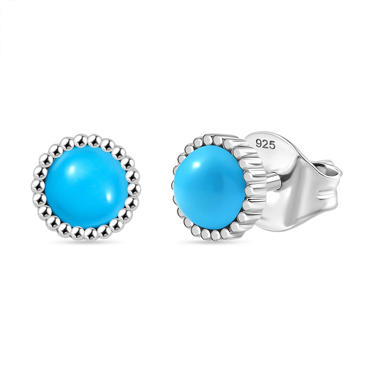 Sleeping Beauty Turquoise Solitaire Stud Push Post Earring in Rhodium Overlay Sterling Silver 1.04 Ct. 8054918 0