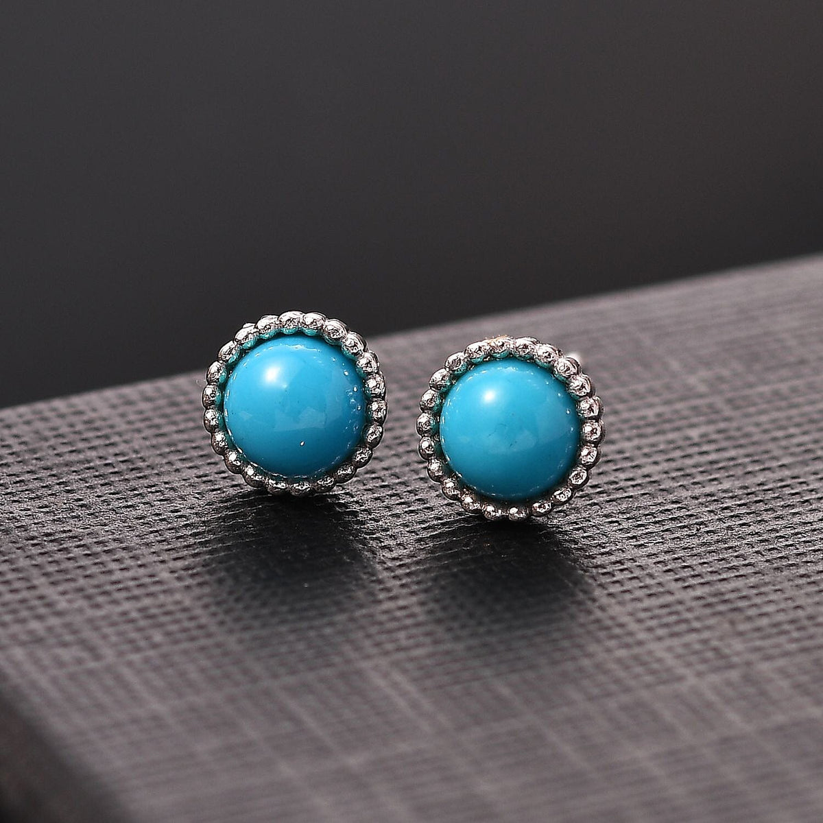 Sleeping Beauty Turquoise Solitaire Stud Push Post Earring in Rhodium Overlay Sterling Silver 1.04 Ct. 8054918 2