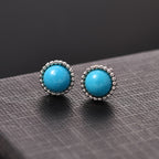 Sleeping Beauty Turquoise Solitaire Stud Push Post Earring in Rhodium Overlay Sterling Silver 1.04 Ct.