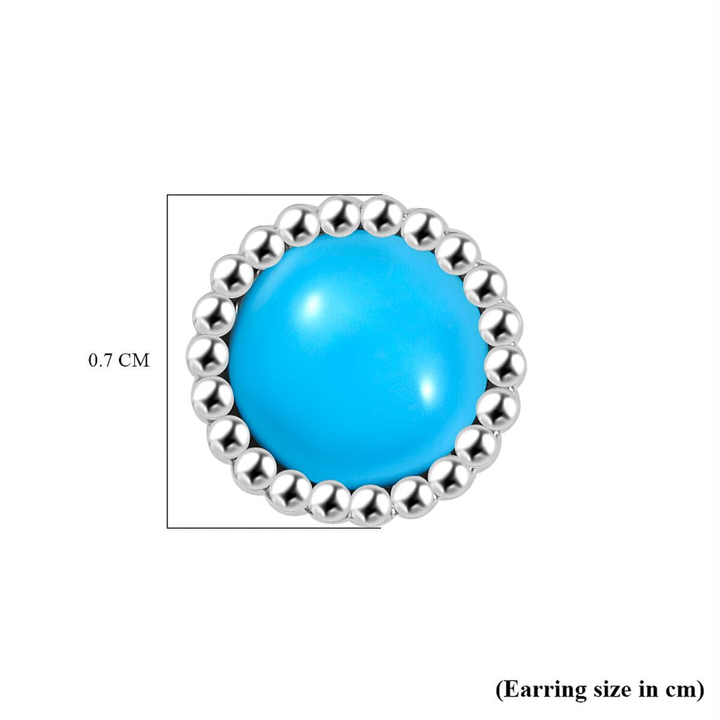 Sleeping Beauty Turquoise Solitaire Stud Push Post Earring in Rhodium Overlay Sterling Silver 1.04 Ct.