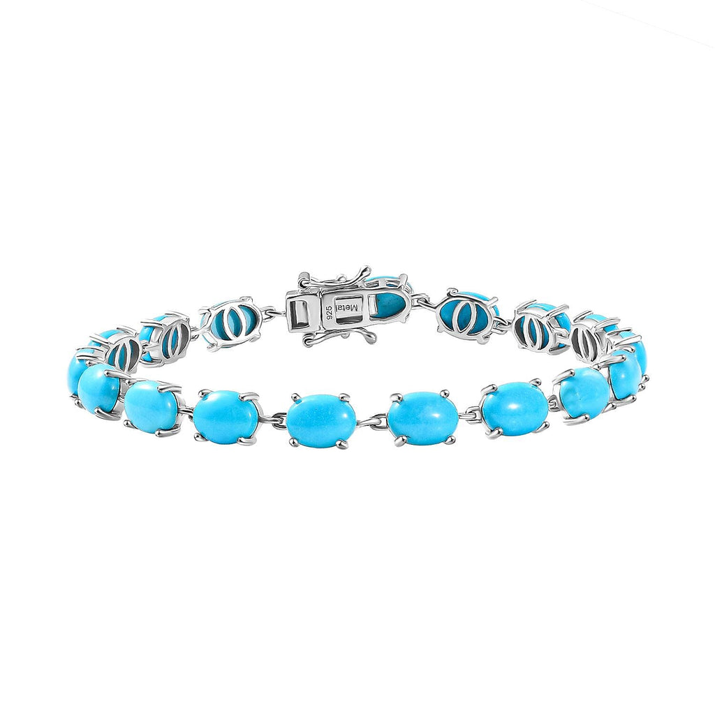 Sleeping Beauty Turquoise Tennis Bracelet (Size - 7.5) in Rhodium Overlay Sterling Silver 17.06 Ct