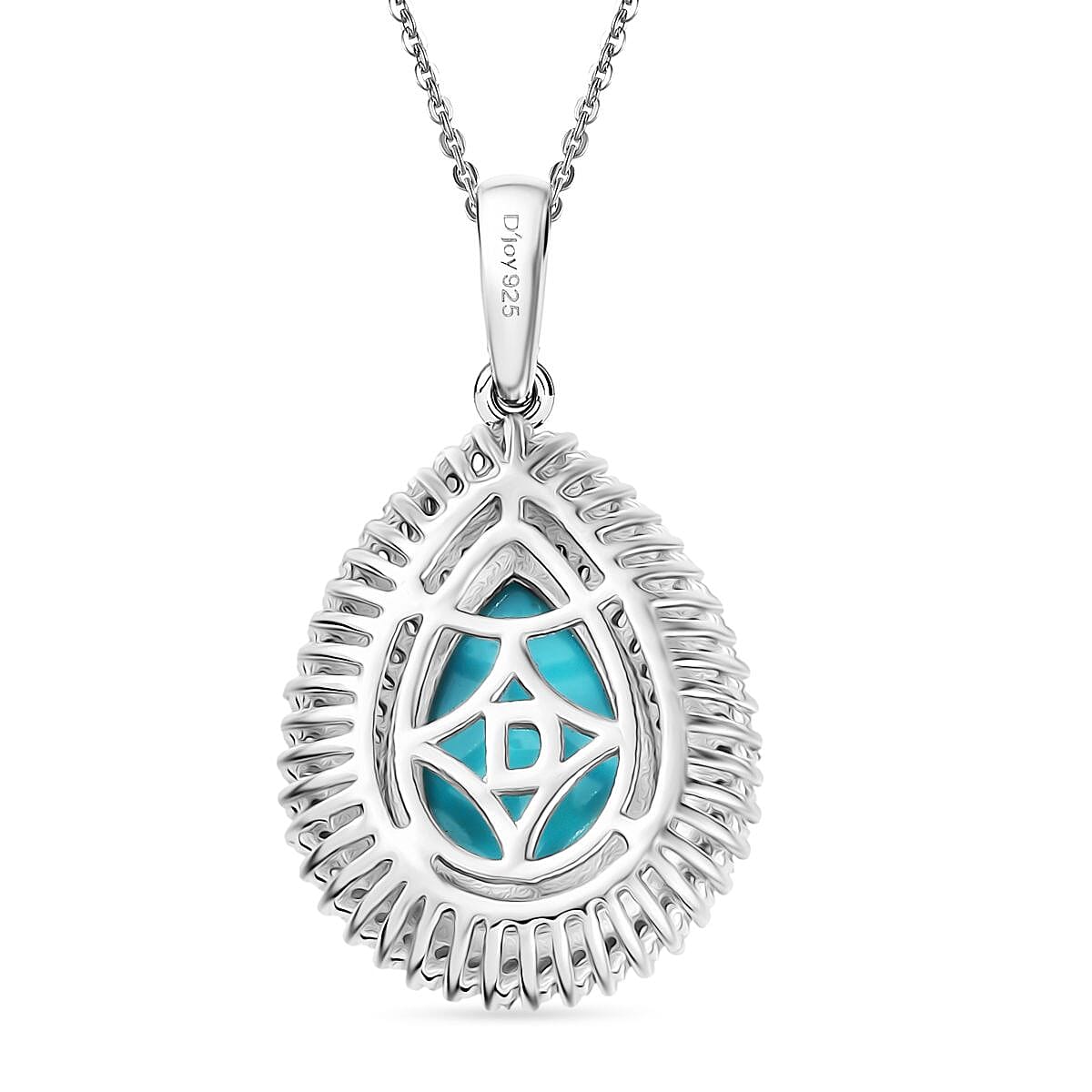 D'Joy Sleeping Beauty Turquoise &amp; White Diamond Pendant with Chain (Size 20) in Rhodium Overlay Sterling Silver 3.09 Ct. 4408494 5