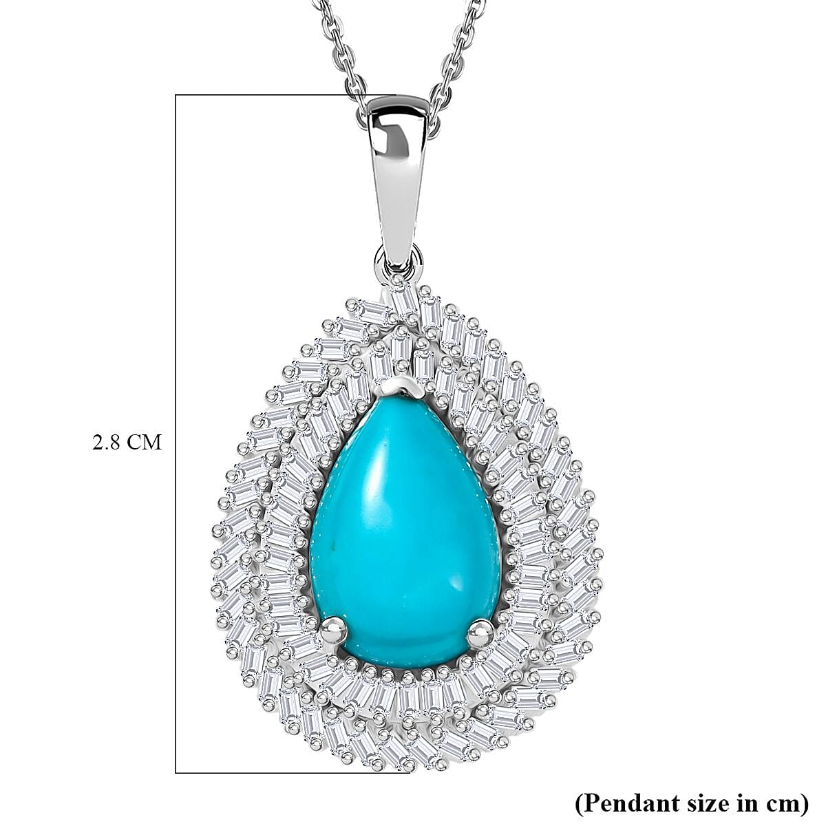 D'Joy Sleeping Beauty Turquoise &amp; White Diamond Pendant with Chain (Size 20) in Rhodium Overlay Sterling Silver 3.09 Ct. 4408494 6