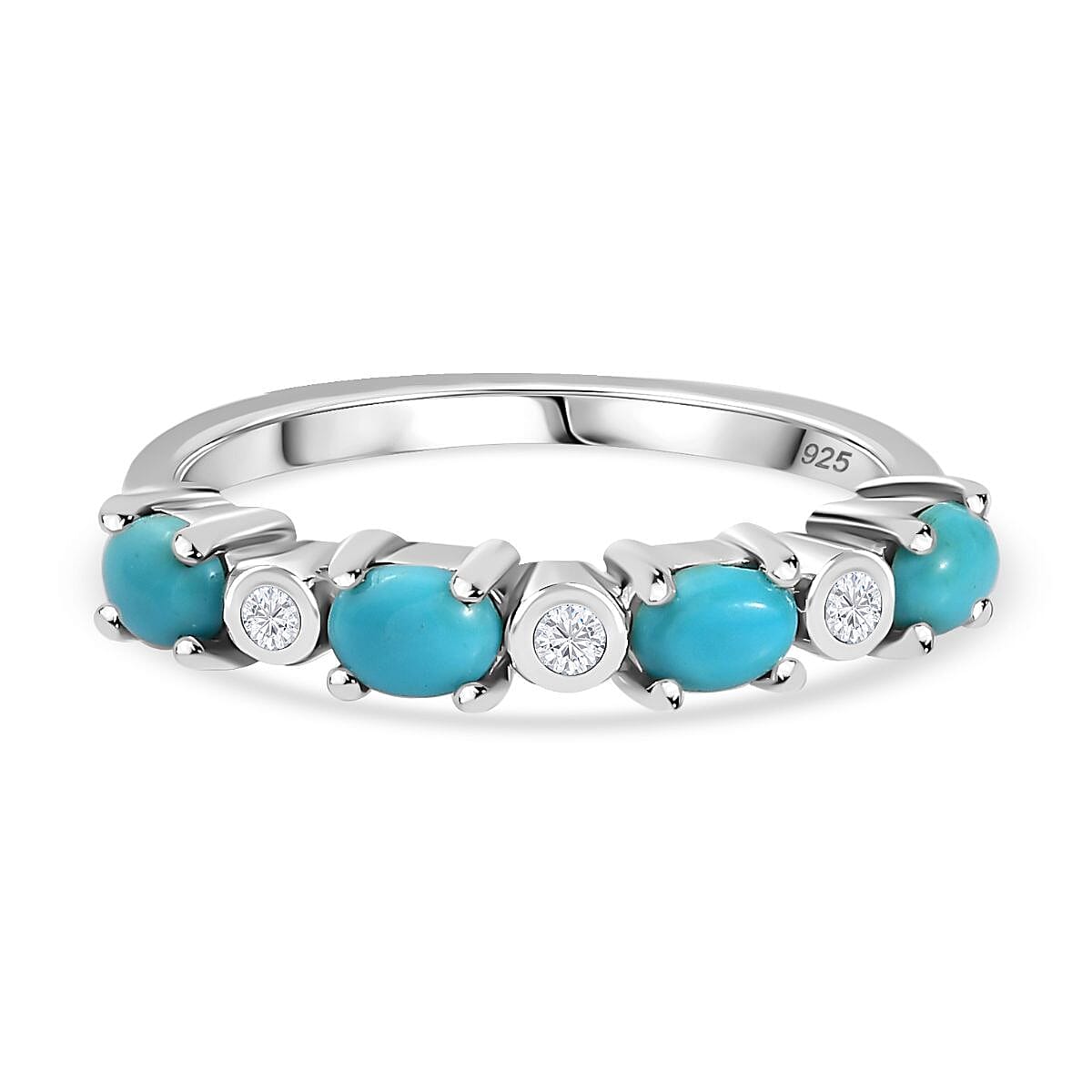 Arizona Sleeping Beauty Turquoise &amp; Natural Zircon Ring in Platinum Overlay Sterling Silver 7724831 0