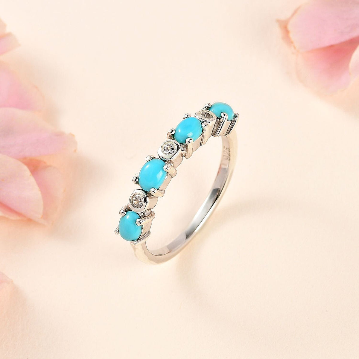 Arizona Sleeping Beauty Turquoise &amp; Natural Zircon Ring in Platinum Overlay Sterling Silver 7724831 1