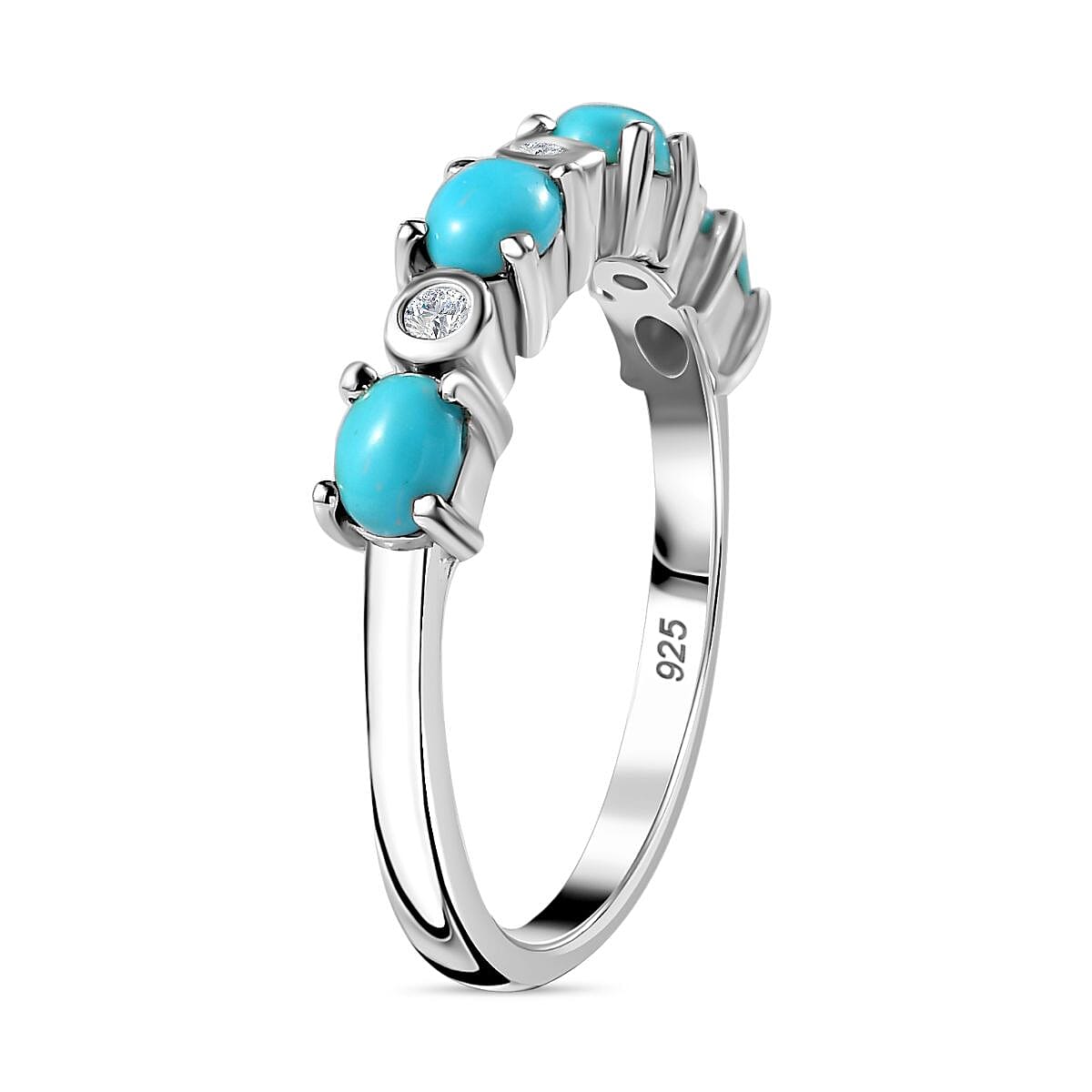 Arizona Sleeping Beauty Turquoise &amp; Natural Zircon Ring in Platinum Overlay Sterling Silver 7724831 3